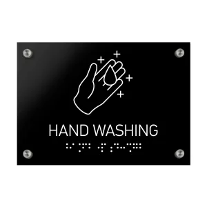 Hand Washing Sign Braille - Black Acrylic