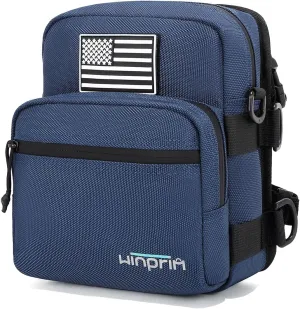 Handlebar Storage Bag for Motorcycles – Waterproof 1680D Utility Pouch with Flag Patch – Small Size for Crossbar or Shoulder Use (1680D Blue)