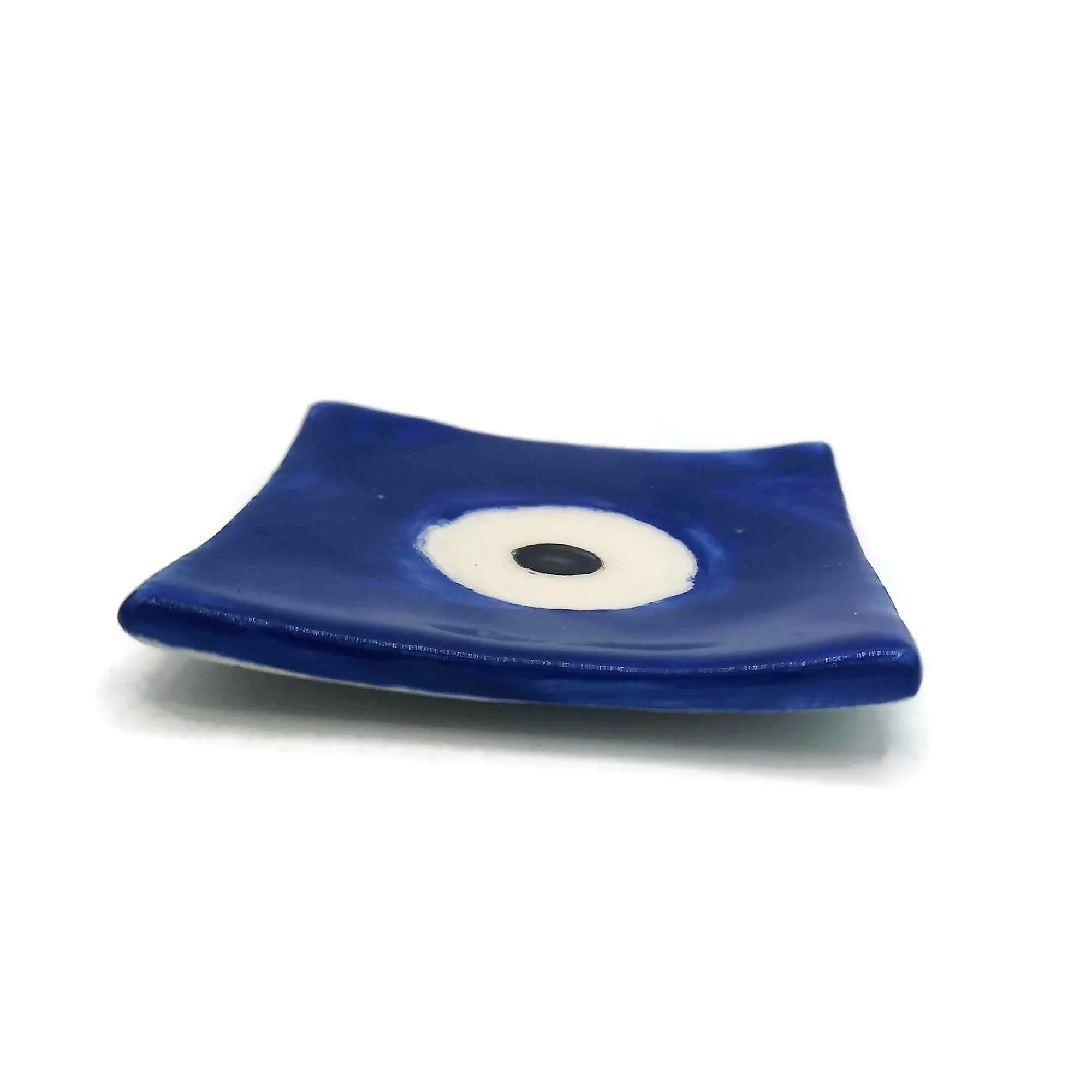 Handmade Ceramic Ring Holder, Blue Evil Eye Trinket Dish, Bridal Shower Favor