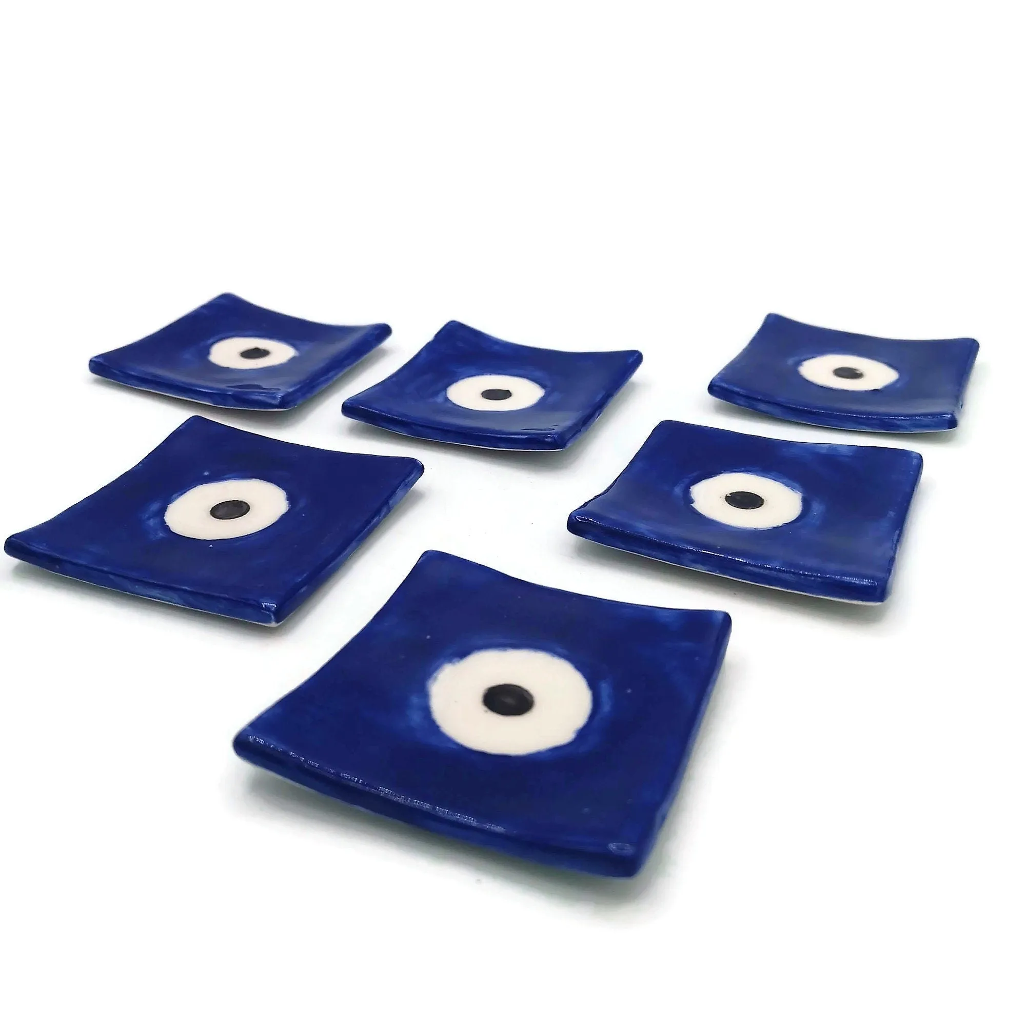 Handmade Ceramic Ring Holder, Blue Evil Eye Trinket Dish, Bridal Shower Favor