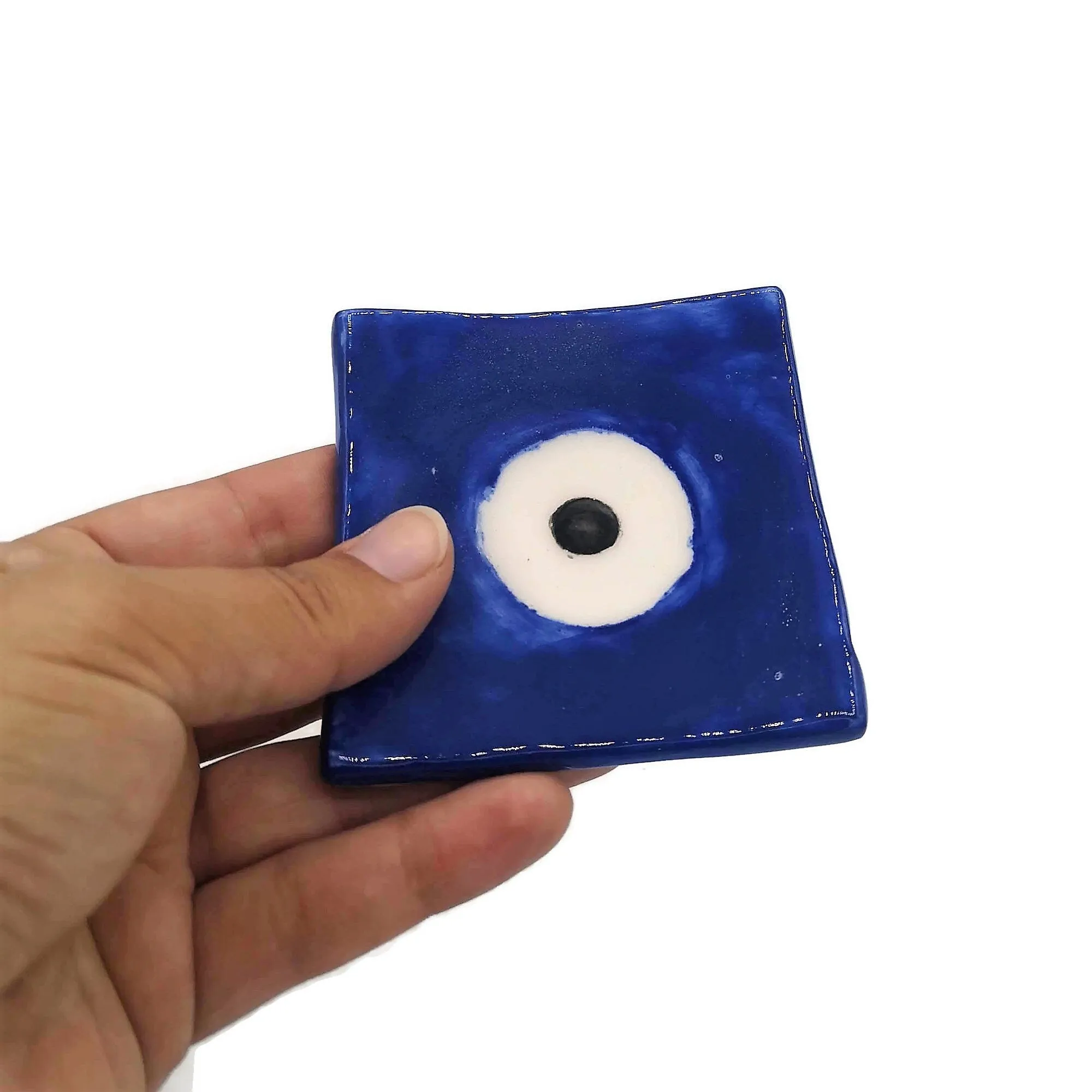 Handmade Ceramic Ring Holder, Blue Evil Eye Trinket Dish, Bridal Shower Favor