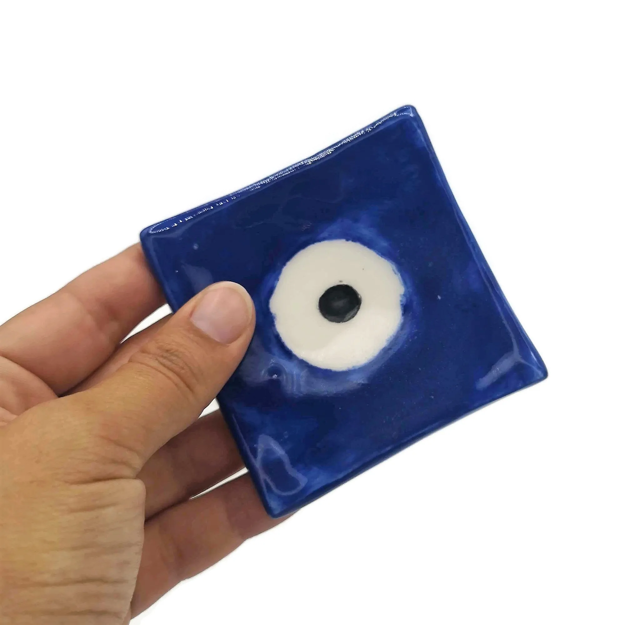 Handmade Ceramic Ring Holder, Blue Evil Eye Trinket Dish, Bridal Shower Favor