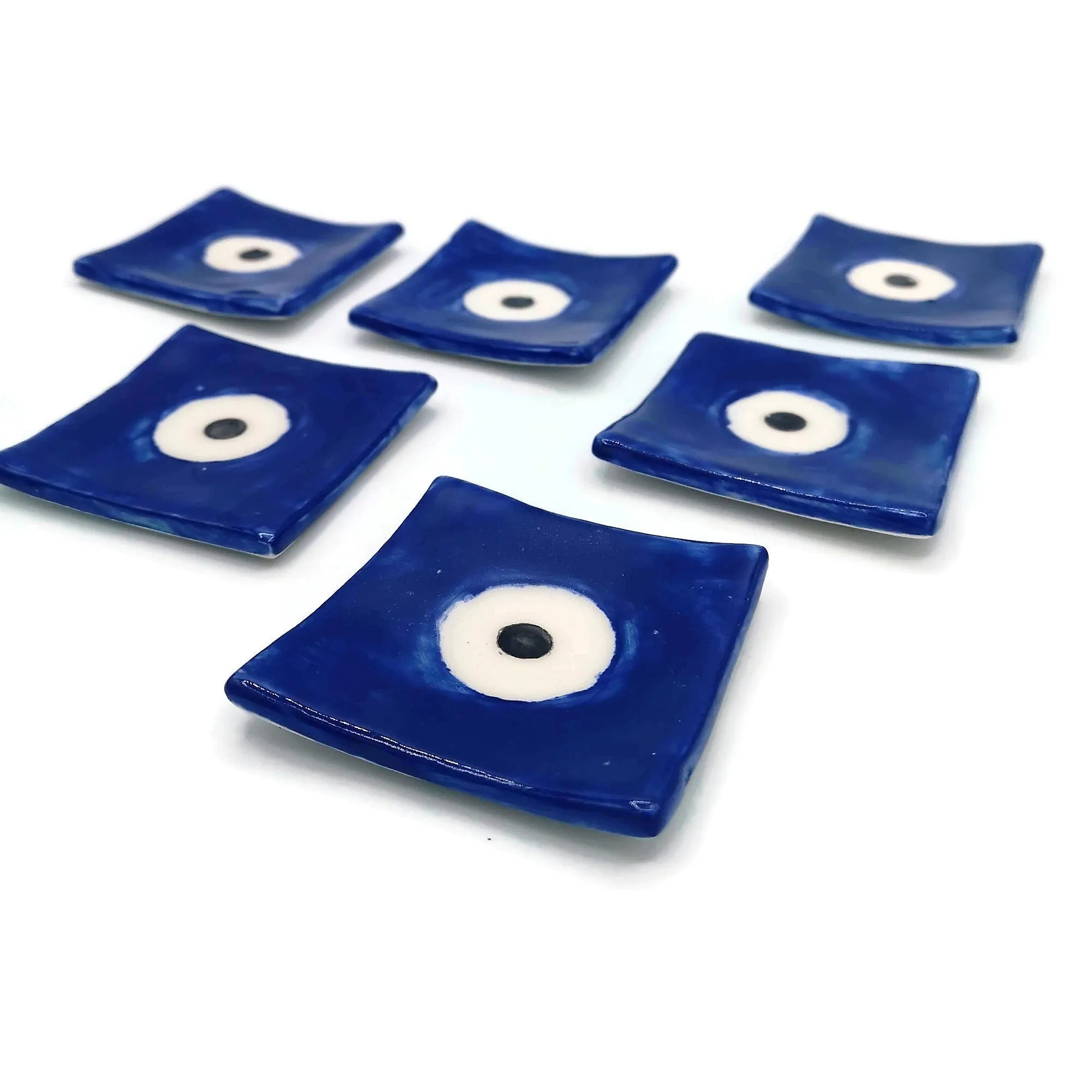 Handmade Ceramic Ring Holder, Blue Evil Eye Trinket Dish, Bridal Shower Favor