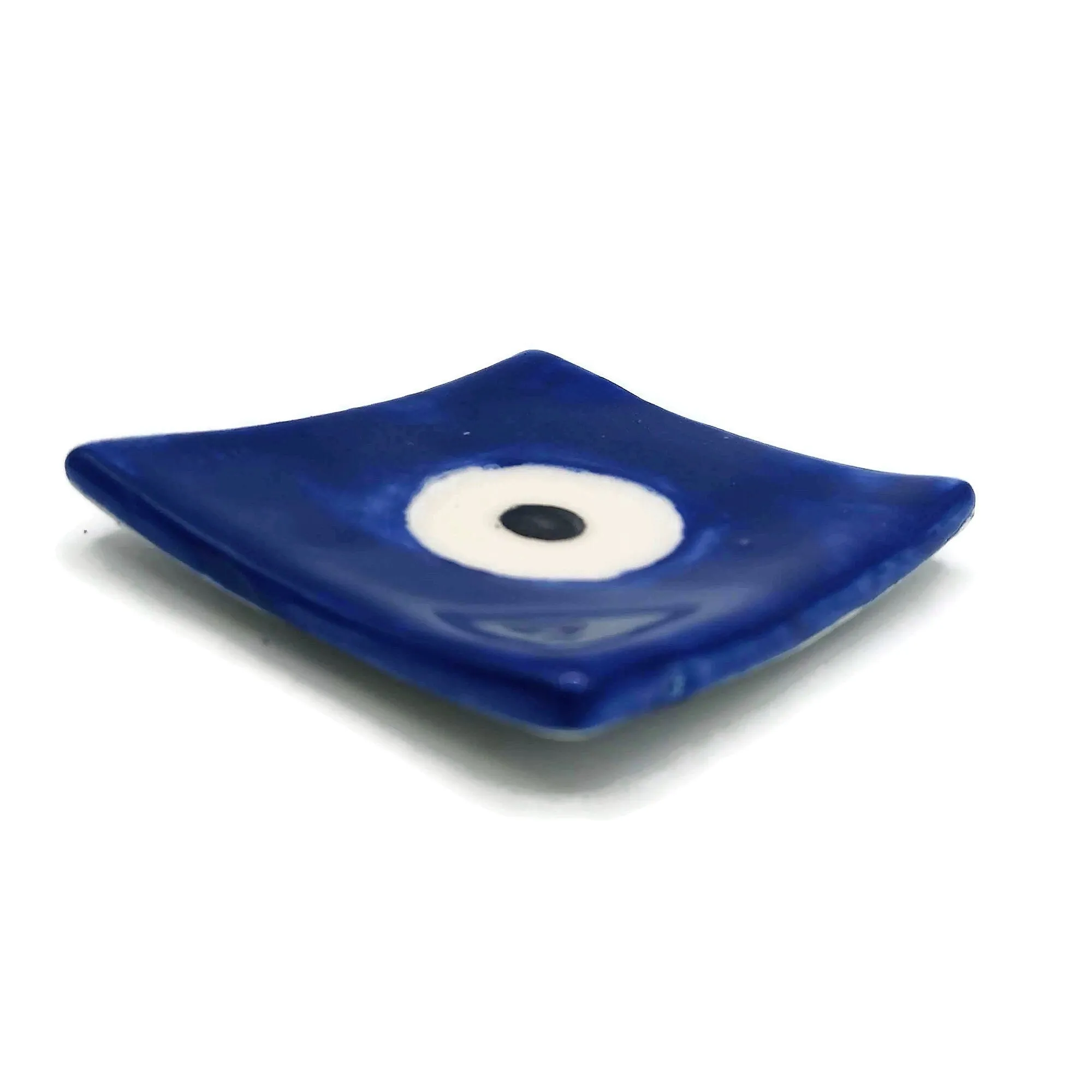 Handmade Ceramic Ring Holder, Blue Evil Eye Trinket Dish, Bridal Shower Favor