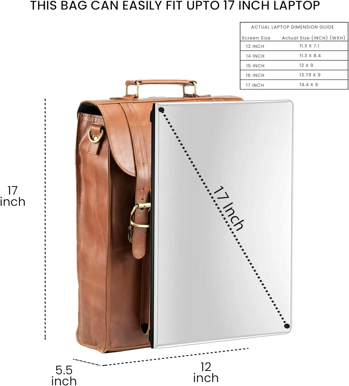 Handmade World Leather Backpack Convertible To Vertical Messenger Computer Bag 'The Edward' Fits 17 Inch Laptop For Business (Brown)