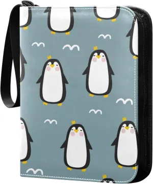 Happy Cartoon Penguin Pattern Card Binder for Trading Cards, 4 Pocket with 50 Sleeves up to 400 Cards, Double Sided Pockets Card Holder Carry Case for Baseball Card, Football Card, Gaming Cards