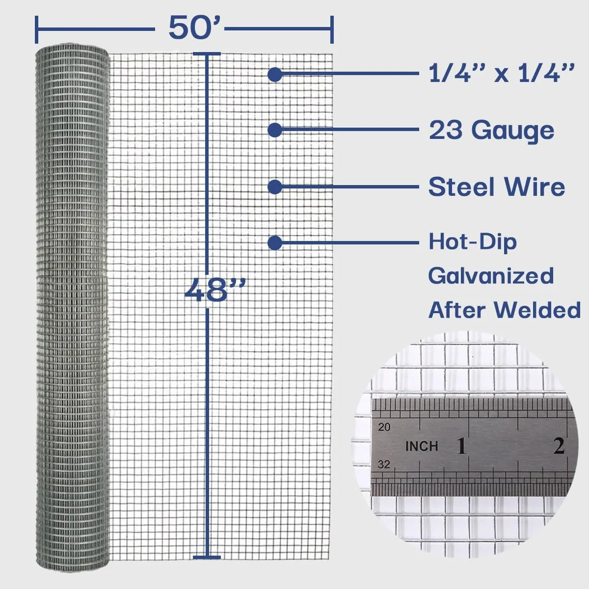 Hardware Cloth 1/4 in. x 4 ft. x 50 ft. 23-Gauge, Chicken Wire Fencing, Wire Fence Roll, Garden Fencing, Wire Cloth, Snake Fencing, Hardware Mesh, Wire Mesh Fencing