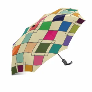 Harlequin geometric pattern automatic umbrella foldable with totes