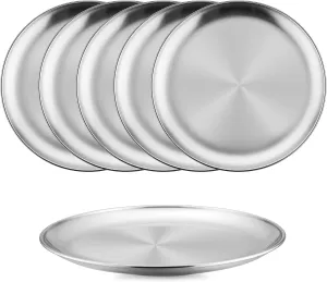 HaWare 18/8 Stainless Steel Plates, 6-Piece Metal 304 Dinner Dishes for Kids Children Toddlers, 9 Inch Feeding Serving Camping Plates, Reusable and Dishwasher Safe