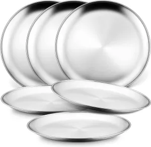 HaWare 6-Piece 18/8 Stainless Steel Plates, Metal 304 Dinner Dishes for Kids Toddlers Children, 9 Inch Feeding Serving Camping Plates, Reusable Dinnerware, Shatterproof & Non-toxic, Dishwasher Safe