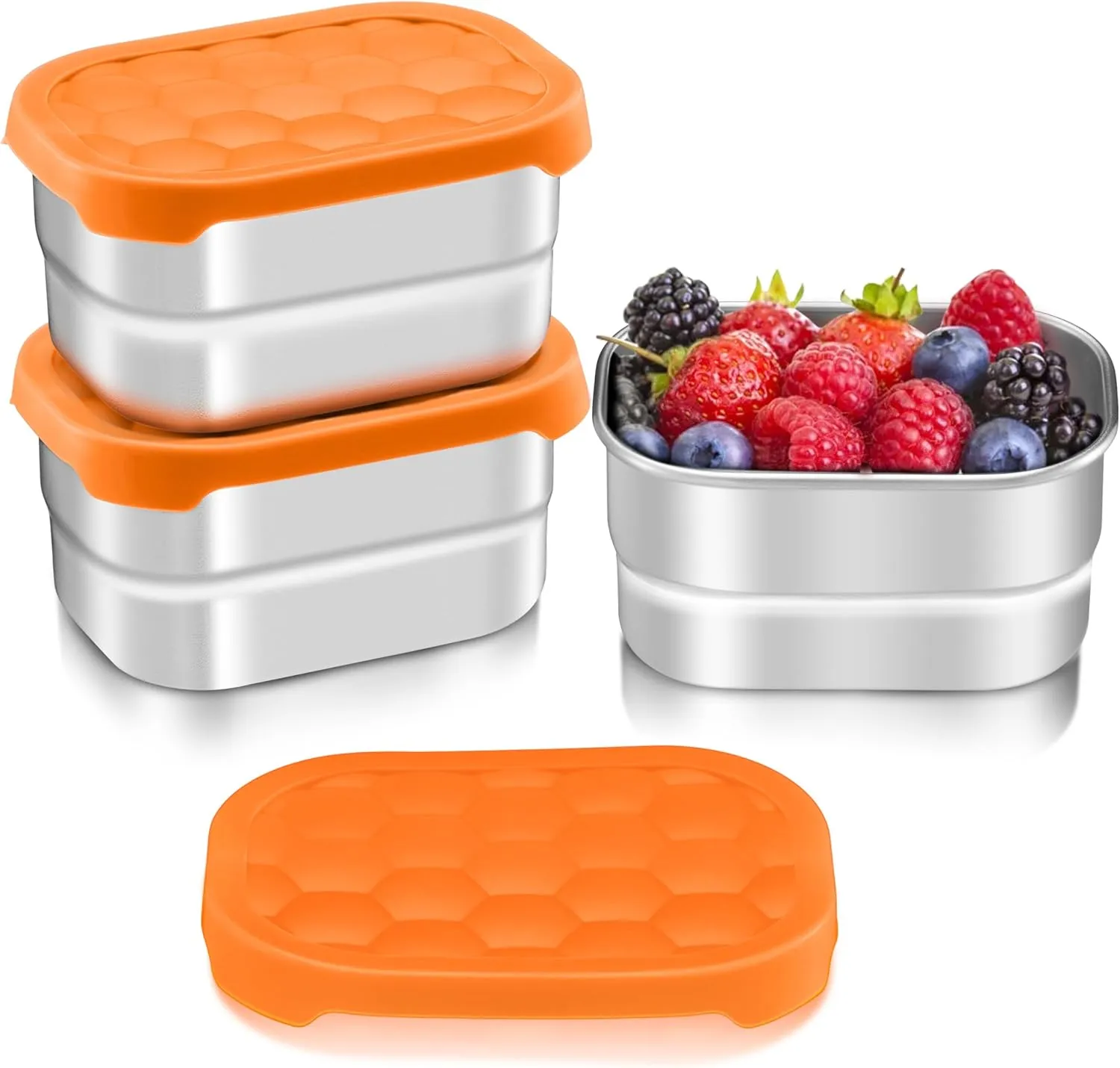 HaWare Stainless Steel Snack Containers for Toddlers and Kids, 8 oz Leak Proof Food Storage Containers with Silicone Lids, Stackable & Reusable Small Metal Lunch Box for Daycare and School- 3 Packs