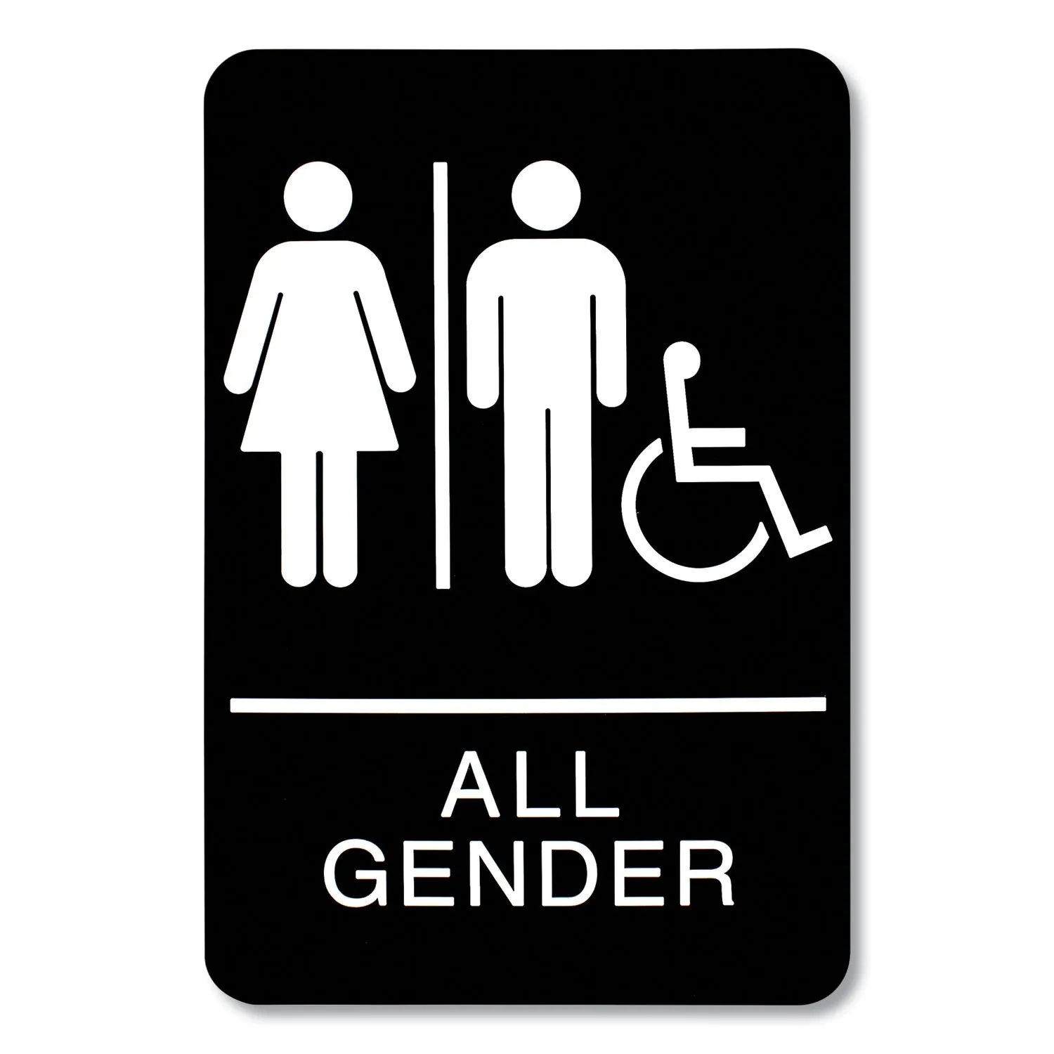 Headline® Sign Ada Sign, All Gender/wheelchair Accessible Tactile Symbol, Plastic, 6 X 9, Black/white