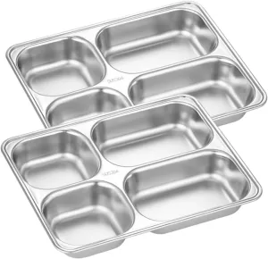 Healifty Stainless Steel Snack Tray Divided Dinner Plate for Boys and Girls Lunchbox for School