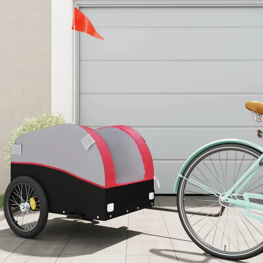 Heavy-Duty Bike Trailer for Cargo Transport, 99.2 lb Capacity, Sturdy Iron Frame, Safety Flag Included, Black and Red