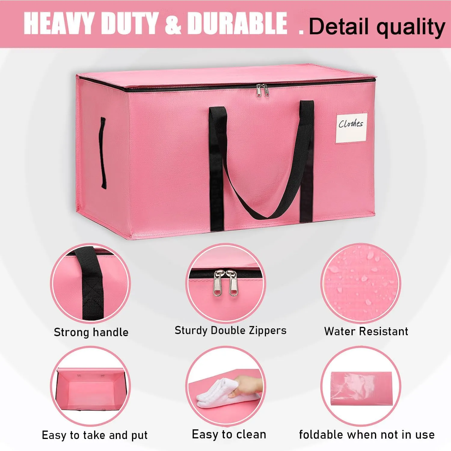 Heavy Duty Extra Large Moving Bags 5Pack Strong Handles & Zippers Moisture-Proof Storage Tote Bag, Storage Totes For Space Saving, Fold Flat, Packing Bags & Moving Supplies for College Dorm（Pink)