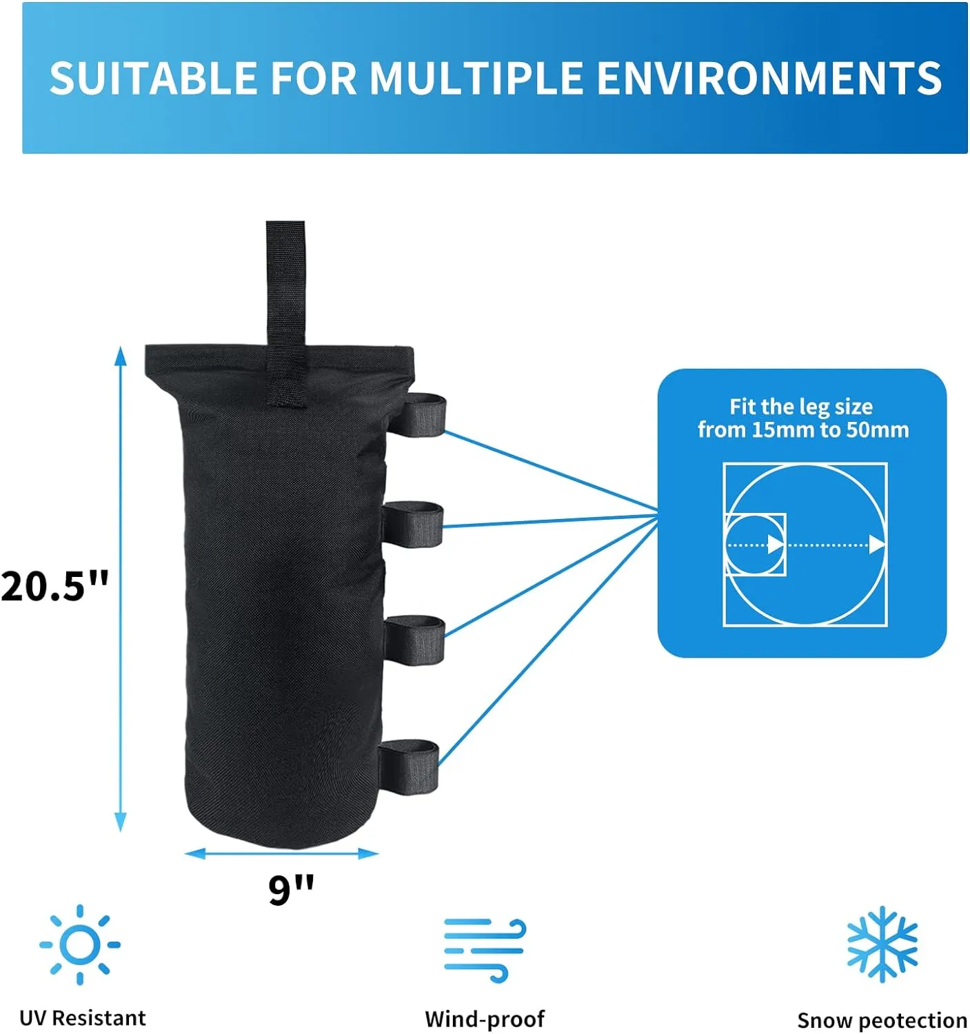 Heavy Duty Weight Bags(150LBS) for Pop up Tent, Set of 4, Black(Without Sand)