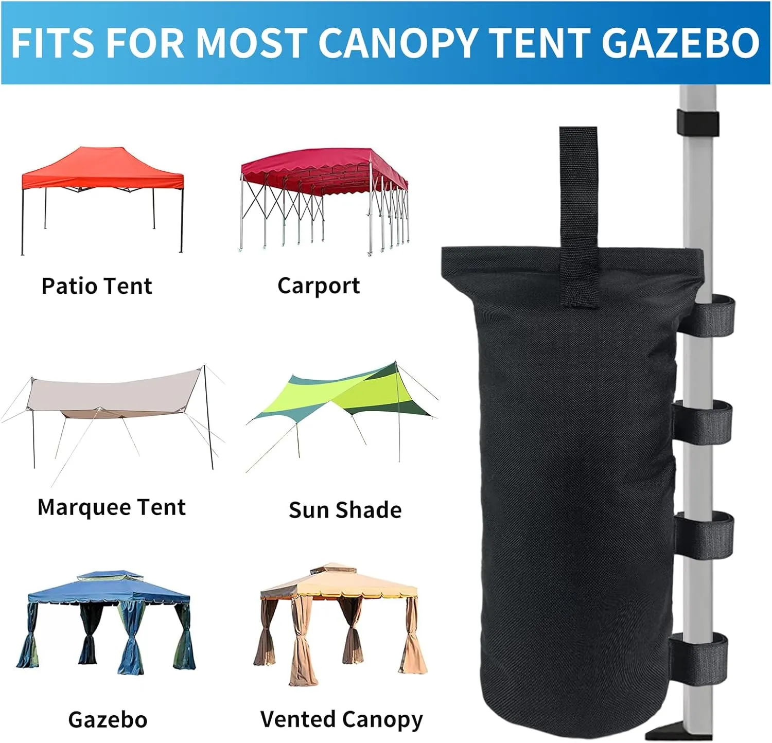 Heavy Duty Weight Bags(150LBS) for Pop up Tent, Set of 4, Black(Without Sand)