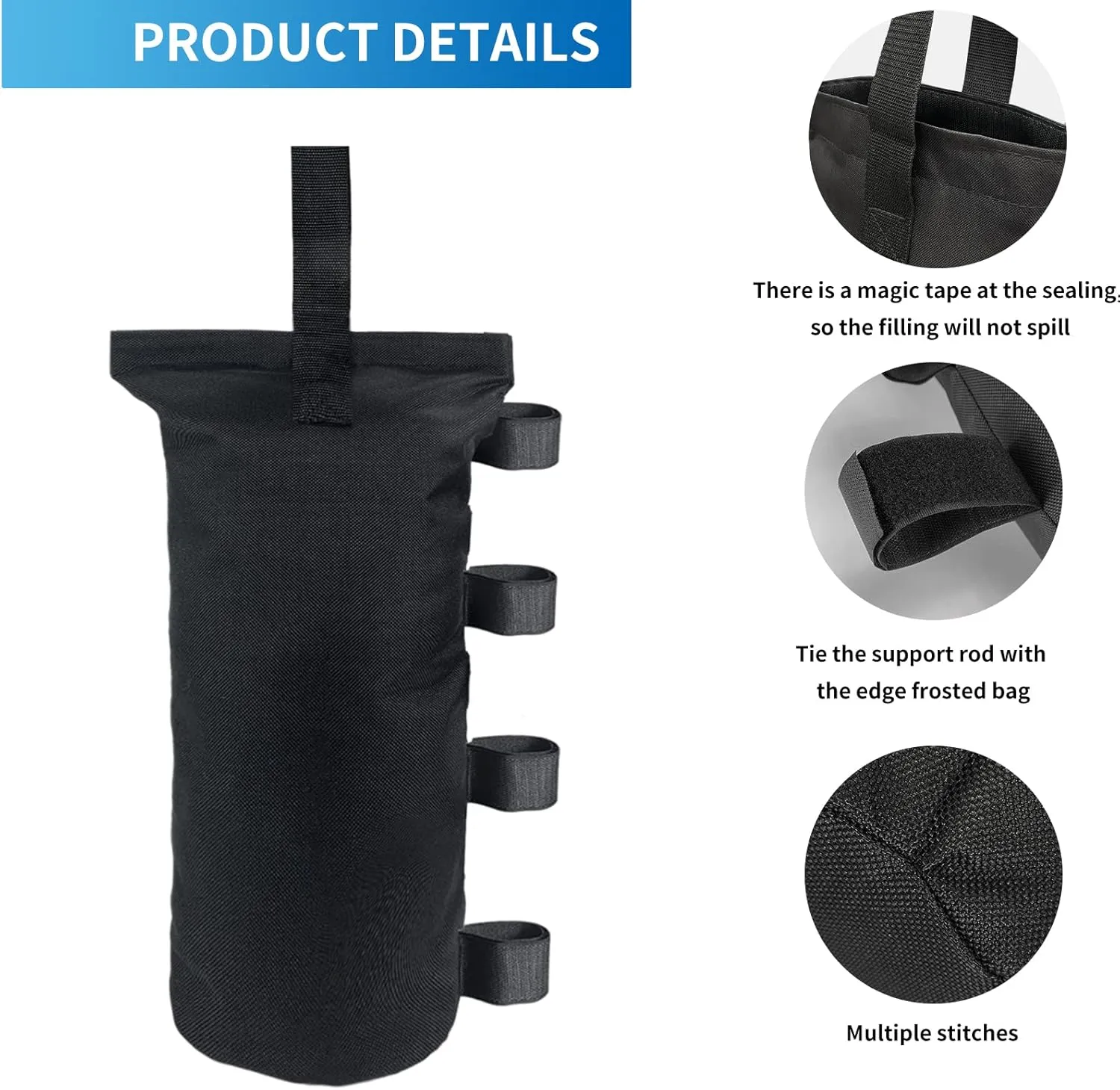 Heavy Duty Weight Bags(150LBS) for Pop up Tent, Set of 4, Black(Without Sand)