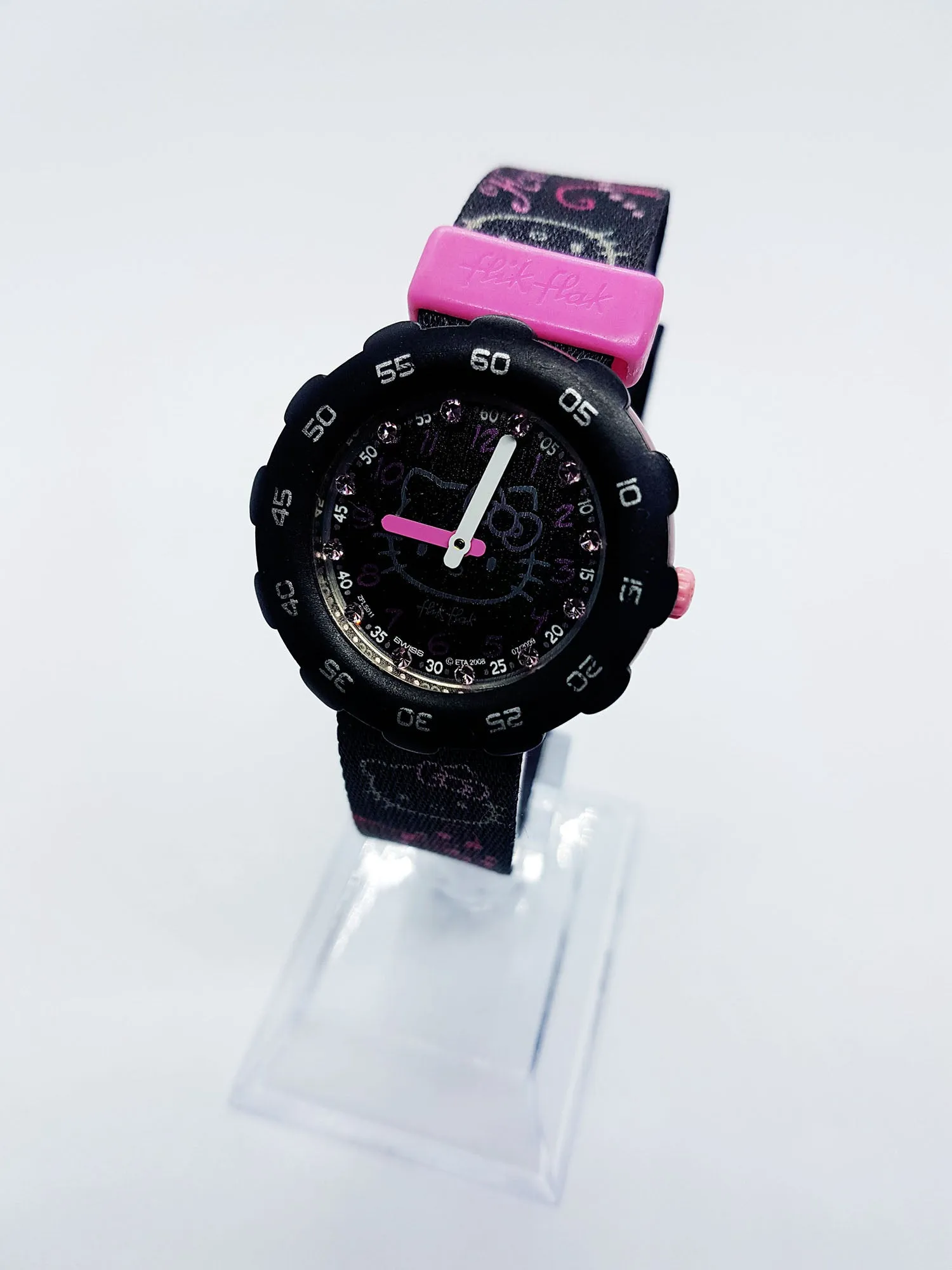 Hello Kitty Black & Pink Flik Flak by Swatch Watch | Vintage Swiss Watches