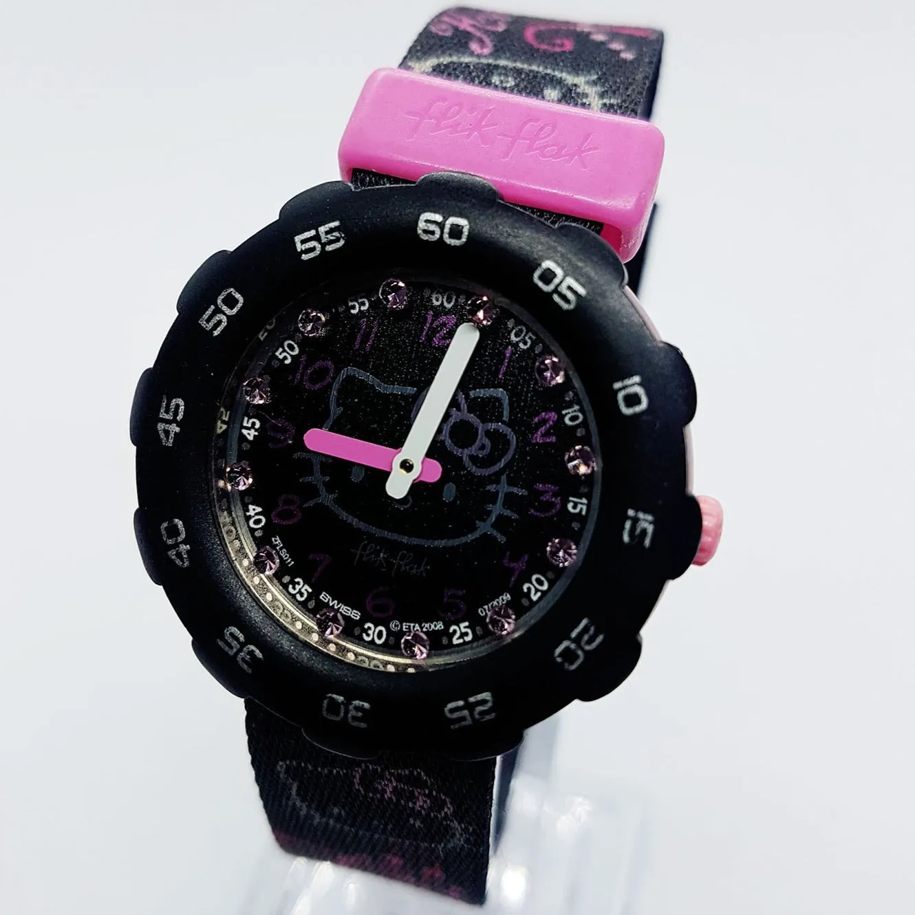 Hello Kitty Black & Pink Flik Flak by Swatch Watch | Vintage Swiss Watches
