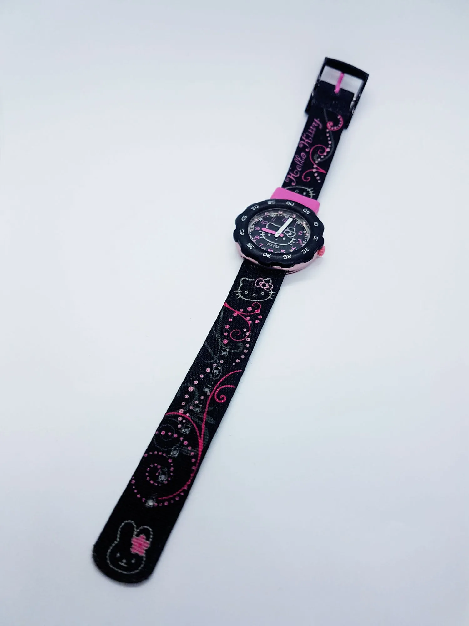 Hello Kitty Black & Pink Flik Flak by Swatch Watch | Vintage Swiss Watches