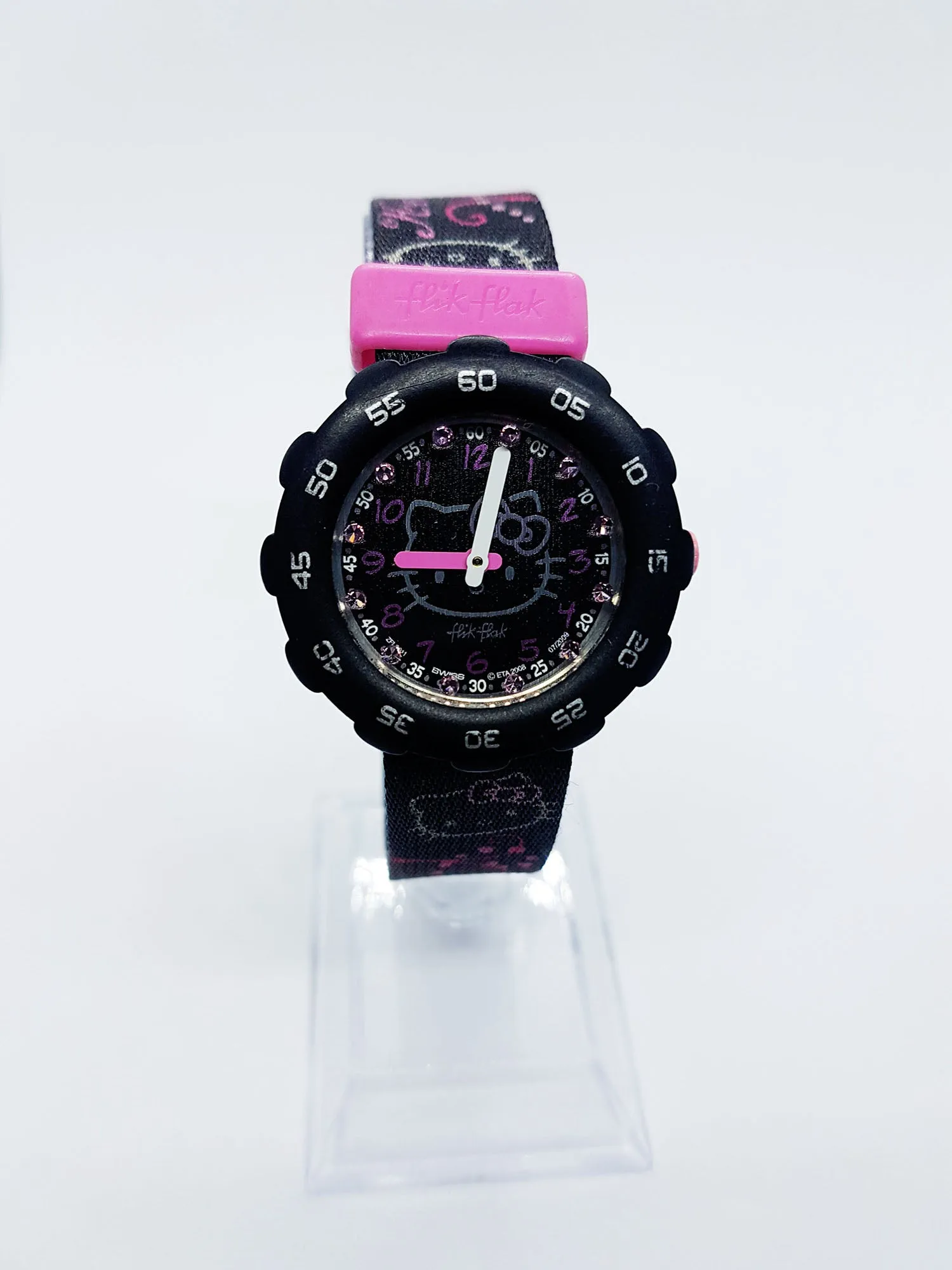 Hello Kitty Black & Pink Flik Flak by Swatch Watch | Vintage Swiss Watches