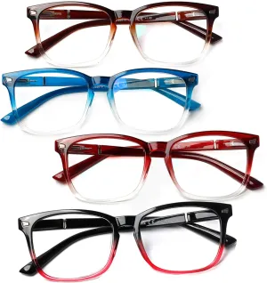 Henotin 4-Pack Blue Light Blocking Reading Glasses Women Men,Spring Hinge Computer Readers,Anti UV Ray Square Nerd Eyeglasses (Mixed Color-A, 0.50)