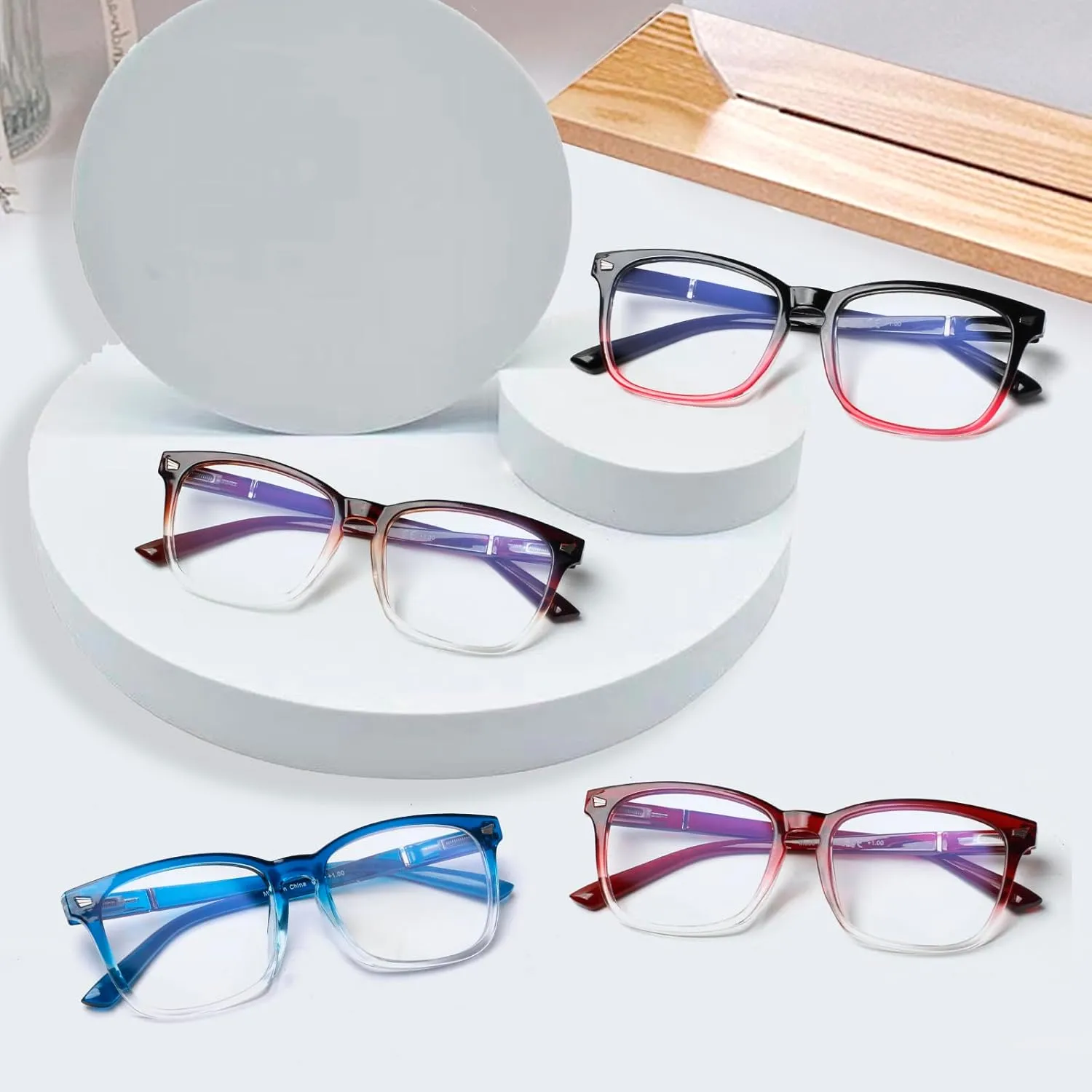 Henotin 4-Pack Blue Light Blocking Reading Glasses Women Men,Spring Hinge Computer Readers,Anti UV Ray Square Nerd Eyeglasses (Mixed Color-A, 0.50)