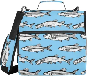 Herring Fish Sketch Zipper Binder Bag 3 Ring File Folder Document Organizer Large Zippered Binders Multi Pockets with Strap Handle for Adult Outdoor School Work Office Supplies