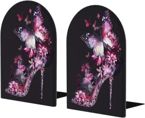 High Heels Flowers Butterfly Large Wooden Bookends Decorative Bookend Non-Slip Heavy Duty Book Ends for Office Desk Home Office Library School Study Decoration Book Dividers for Shelves,1 Pair