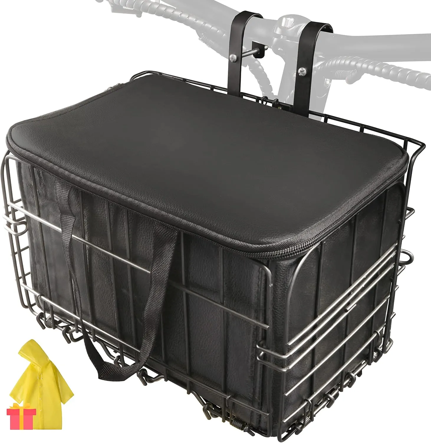 Himiway Folding Bike Basket - Front & Rear Hanging Cargo Storage Basket, Quick Release Mental Storage Rack for Bike Handlebar & Rear Rack, Max. Load 66 lbs /11 lbs, Waterproof & Anti-Rust