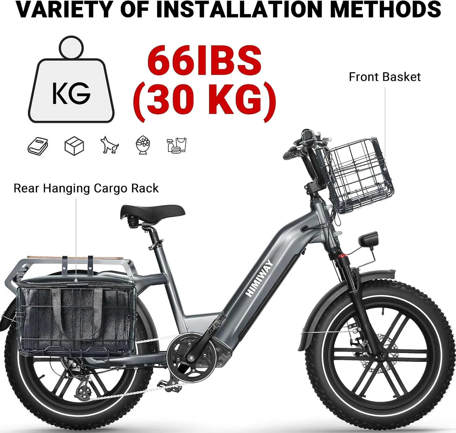 Himiway Folding Bike Basket - Front & Rear Hanging Cargo Storage Basket, Quick Release Mental Storage Rack for Bike Handlebar & Rear Rack, Max. Load 66 lbs /11 lbs, Waterproof & Anti-Rust