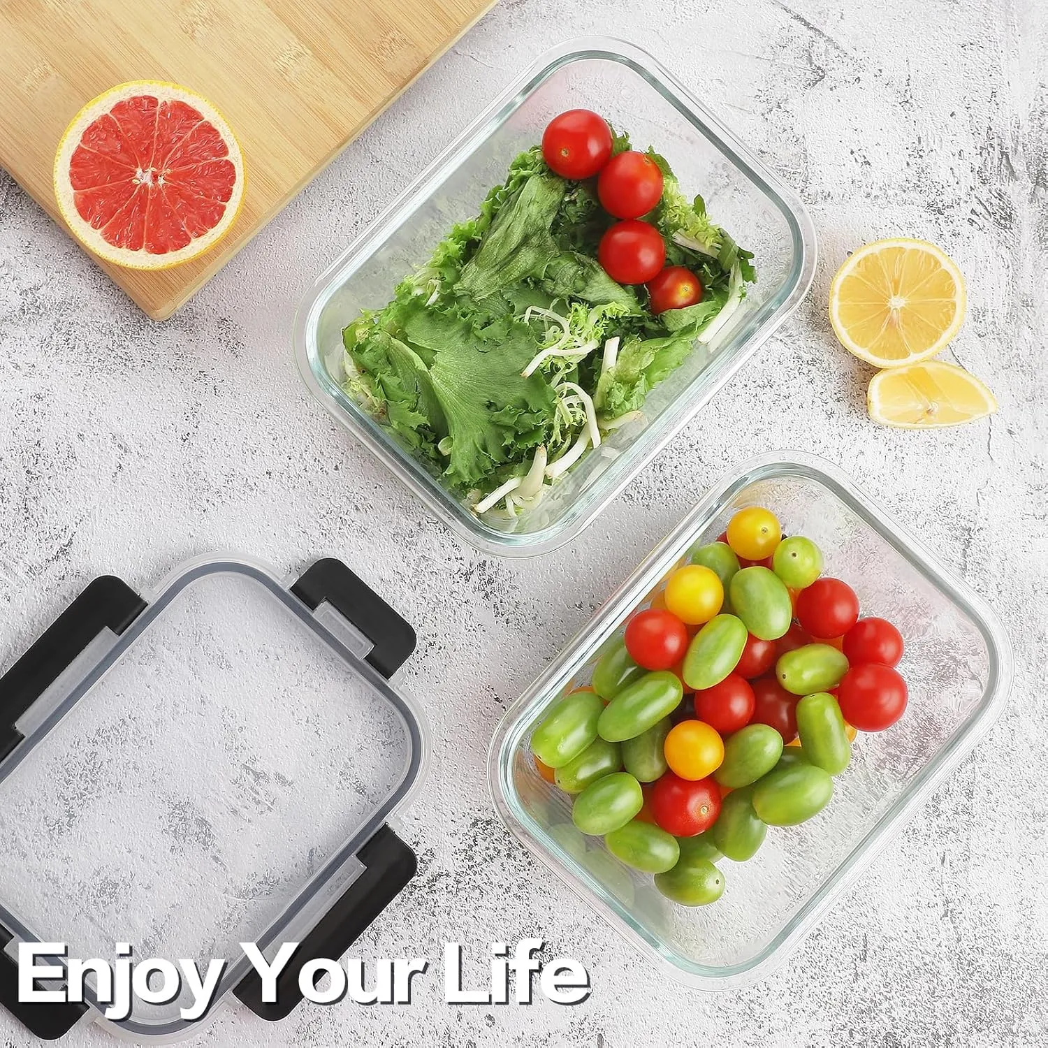 HOMBERKING 24pc Glass Food Storage Containers with Lids, Glass Meal Prep Containers with Leak Proof Snap Lock Lids, Airtight Bento Lunch Boxes, Kitchen Storage (12 lids & 12 Containers) - Black