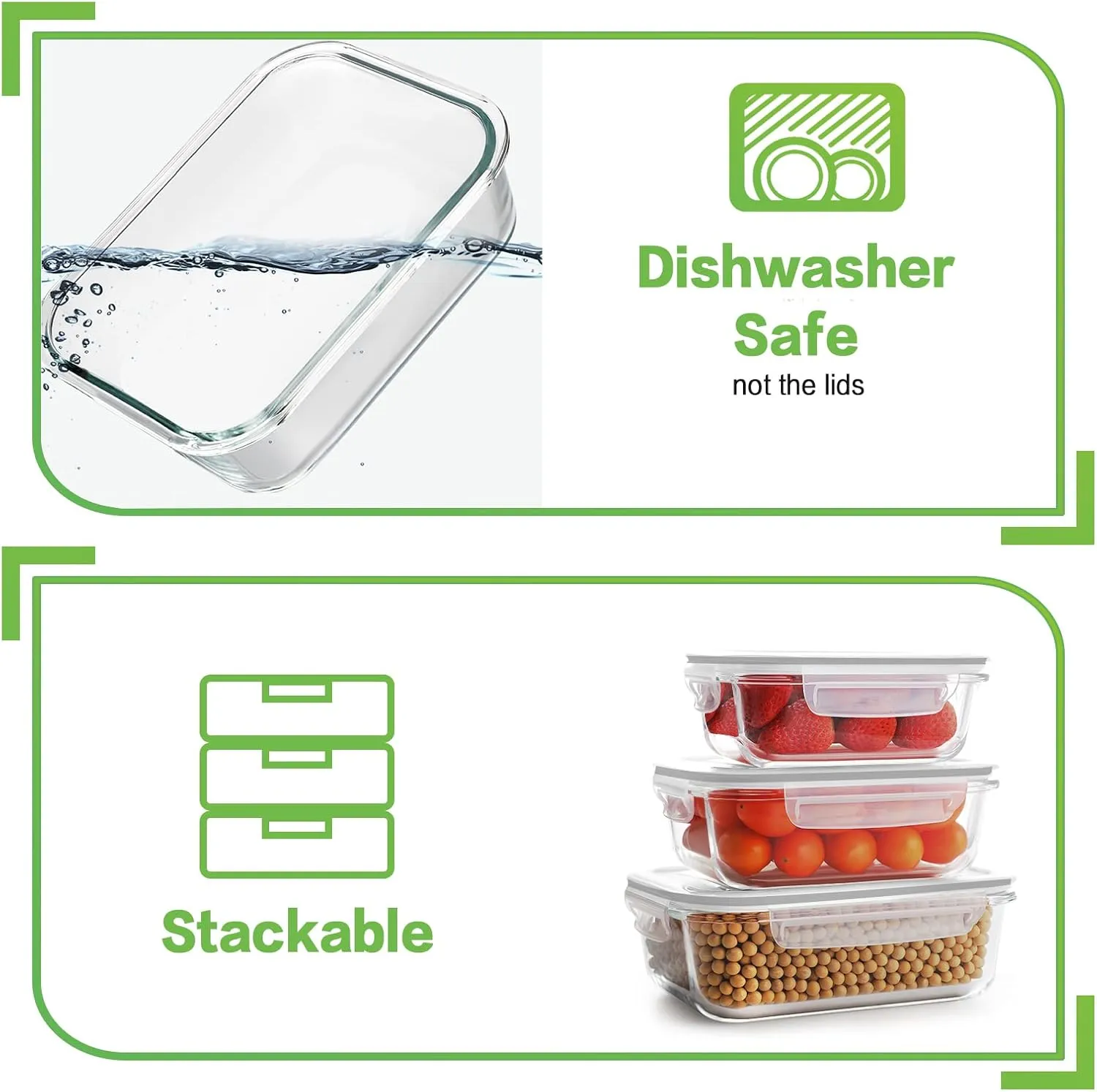 HOMBERKING Glass Food Storage Containers with Lids, [18 Piece] Glass Meal Prep Containers, Airtight Glass Lunch Bento Boxes, BPA-Free & Leak Proof (9 lids & 9 Containers) - Grey