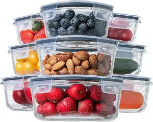 HOMBERKING Glass Food Storage Containers with Lids, [18 Piece] Glass Meal Prep Containers, Airtight Glass Lunch Bento Boxes, BPA-Free & Leak Proof (9 lids & 9 Containers) - Grey