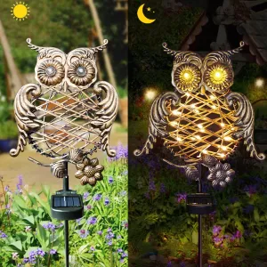 Homeleo Rustic Solar Owl Lights, Outdoor Garden Decorative Owl Stake with Glowing Eyes, Waterproof Pathway Landscape Lighting for Yard Decor, Halloween Christmas Decorations, Unique Garden Decor