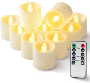 Homemory 24Pack 400  Hour Timer Remote Control Flameless Votive Candles, Battery Operated LED Tea Lights in Warm White for Outdoor, Table, Halloween, Christmas-Ivory Base