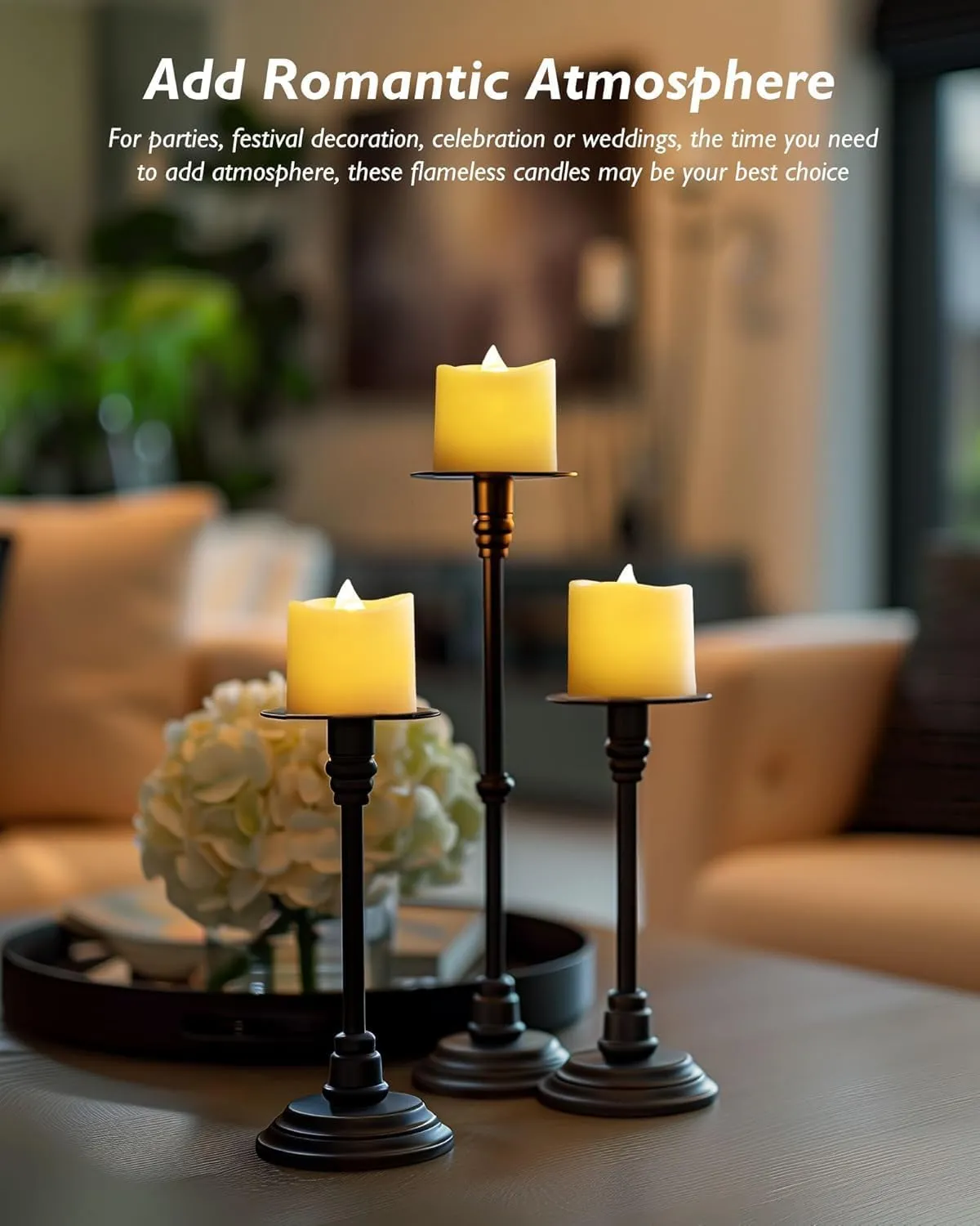 Homemory 24Pack 400  Hour Timer Remote Control Flameless Votive Candles, Battery Operated LED Tea Lights in Warm White for Outdoor, Table, Halloween, Christmas-Ivory Base