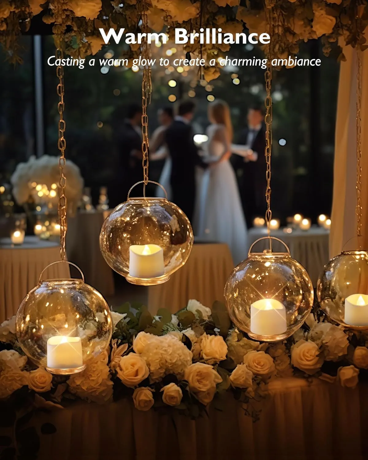 Homemory 48-Pack Novelty Flickering Flameless Tea Lights Candles, 200 Hours Battery-Operated LED Fake Candles for Wedding Table Centerpieces,Proposal,Anniversary, White Base, Ø1.5'' × H1.3''