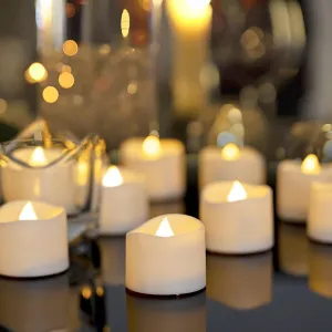 Homemory 48-Pack Novelty Flickering Flameless Tea Lights Candles, 200 Hours Battery-Operated LED Fake Candles for Wedding Table Centerpieces,Proposal,Anniversary, White Base, Ø1.5'' × H1.3''