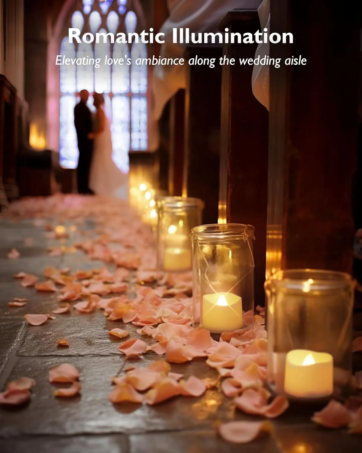 Homemory 48-Pack Novelty Flickering Flameless Tea Lights Candles, 200 Hours Battery-Operated LED Fake Candles for Wedding Table Centerpieces,Proposal,Anniversary, White Base, Ø1.5'' × H1.3''