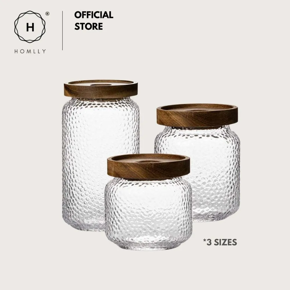 Homlly Stackable Airtight Glass Jar Storage Containers with Acacia Lids