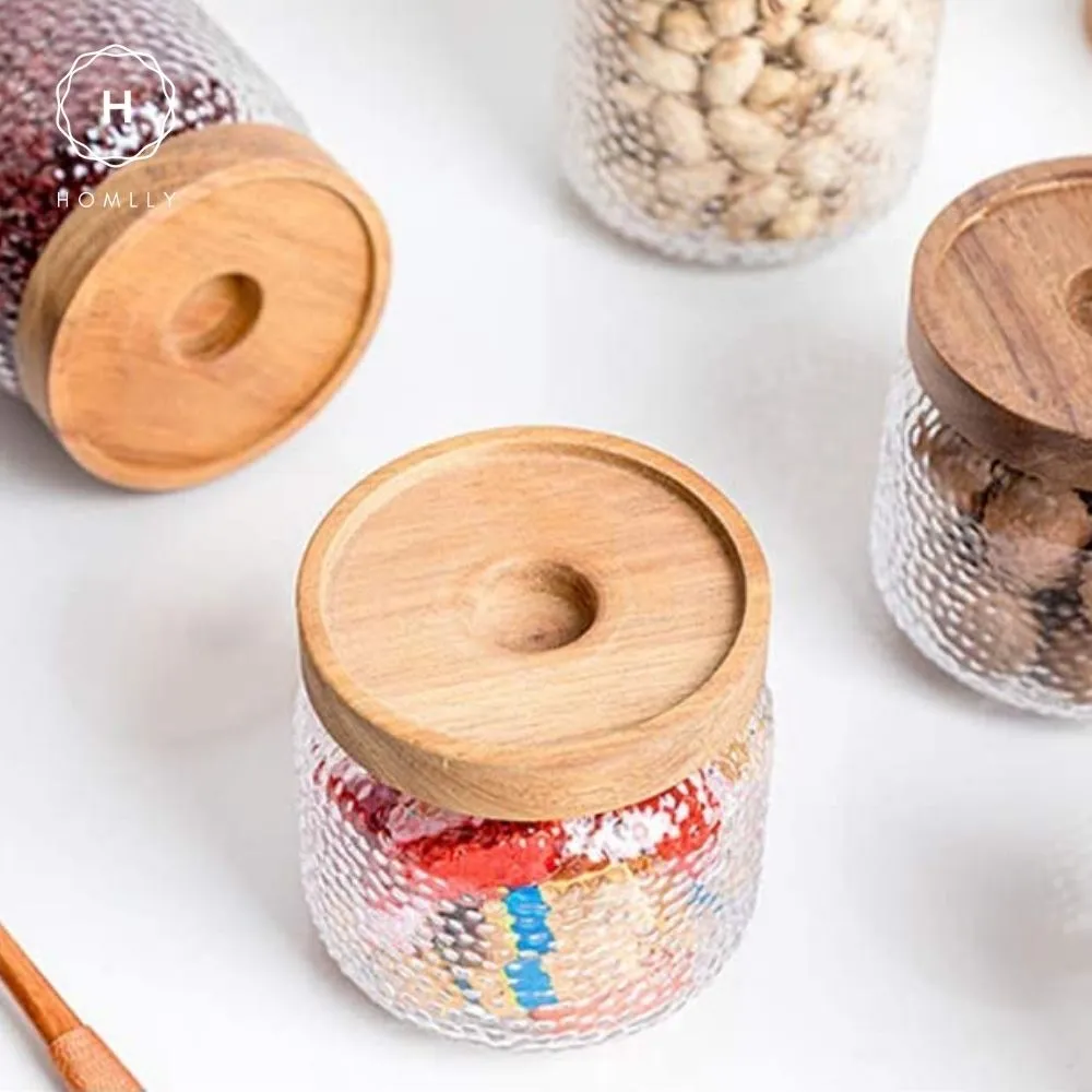 Homlly Stackable Airtight Glass Jar Storage Containers with Acacia Lids