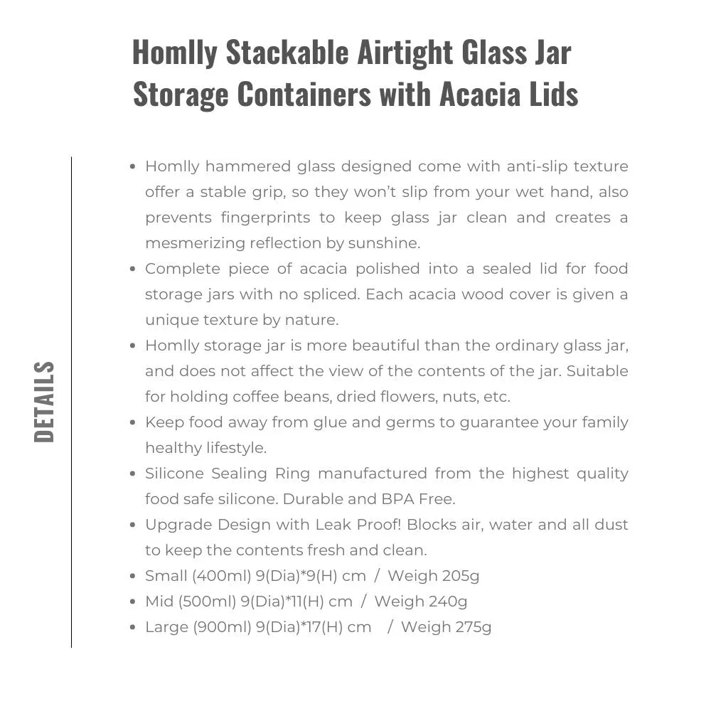 Homlly Stackable Airtight Glass Jar Storage Containers with Acacia Lids