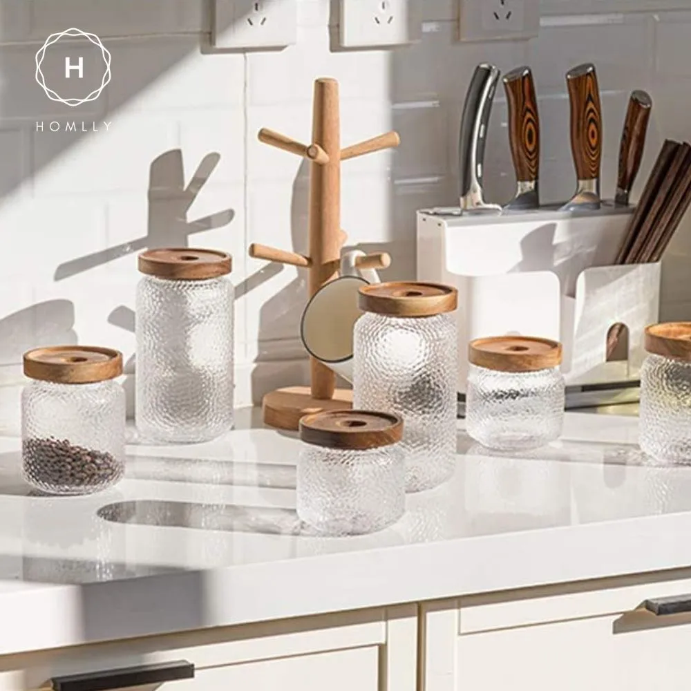 Homlly Stackable Airtight Glass Jar Storage Containers with Acacia Lids