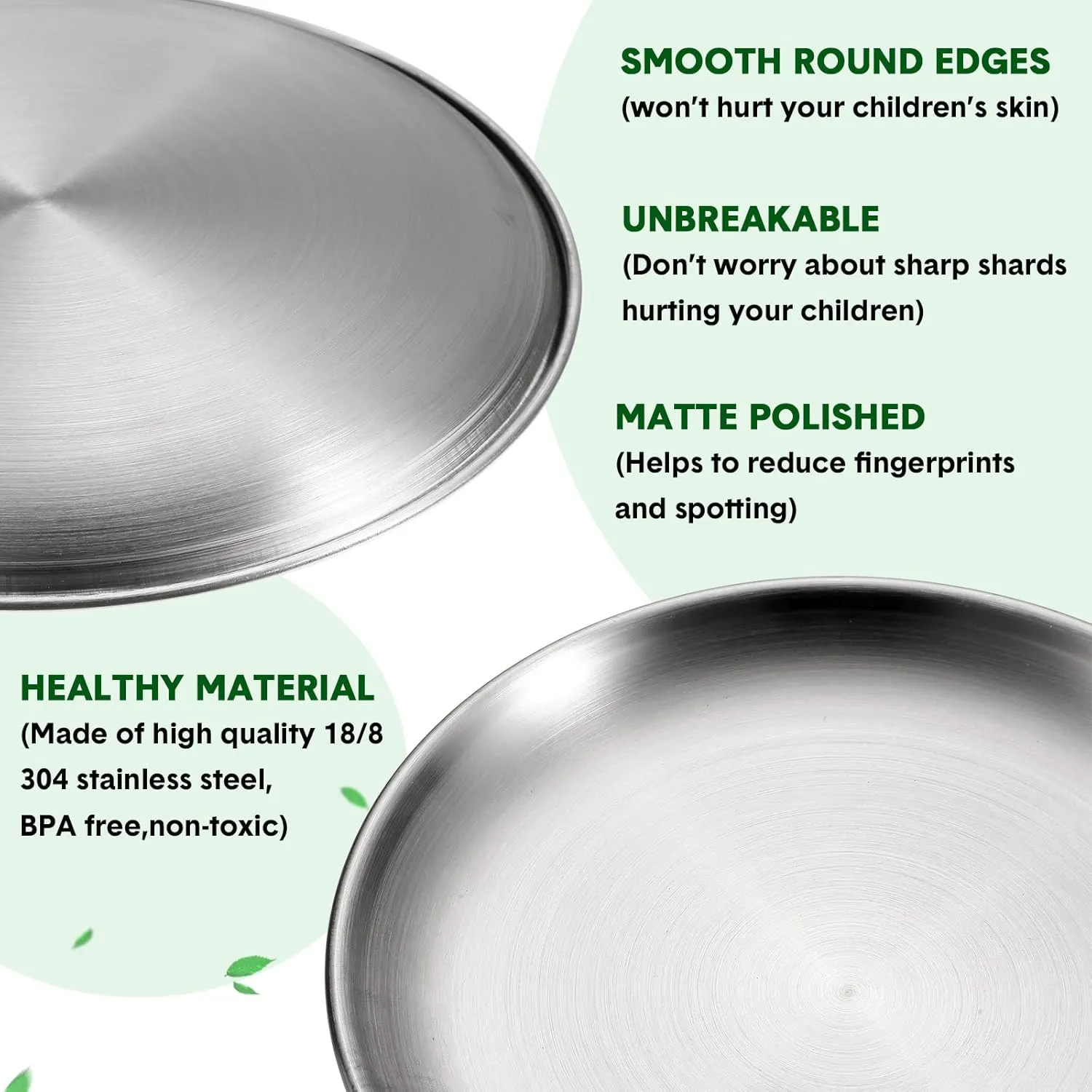 Honeydak 10 Pcs 18/8 Stainless Steel Plate Bulk 304 Stainless Steel Dishes 8 Inches Adult Reusable Camping Plates Dishwasher Safe Feeding Serving Flat Plate Double Layers Round Dessert(Silver)