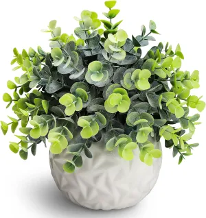 Hopewood Fake Plants Indoor Small Artificial Eucalyptus Plants in White Pots for Bedroom Home Decor Faux Plants Decor