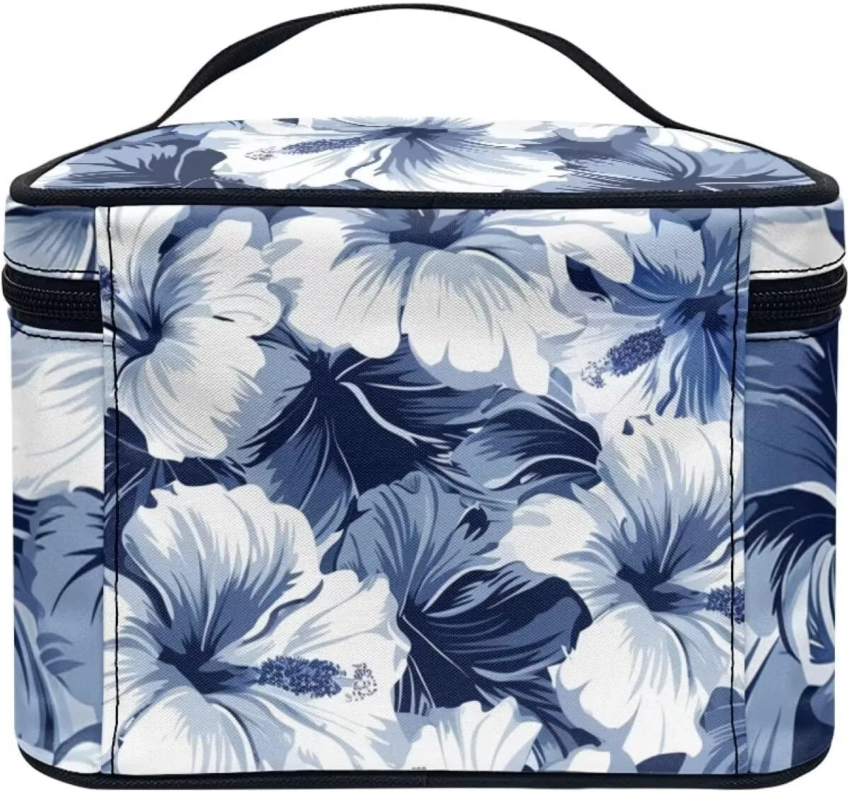 Horeset Blue Hibiscus Flower Women's Cosmetic Bag Washable Shoulder Bag Makeup Bag for Business Travel Outdoor Gym