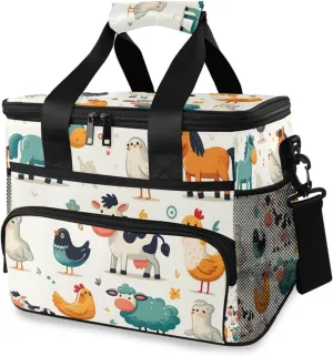 Horse Cow Chicken Bird Cooler Bag Insulated Cooler Soft Sided Cooler 24 Can Portable Picnic Bag Large Leakproof Lunch Bag Box for Beach Grocery Camping Travel Car Men Women