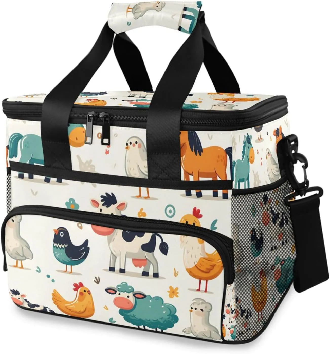 Horse Cow Chicken Bird Cooler Bag Insulated Cooler Soft Sided Cooler 24 Can Portable Picnic Bag Large Leakproof Lunch Bag Box for Beach Grocery Camping Travel Car Men Women
